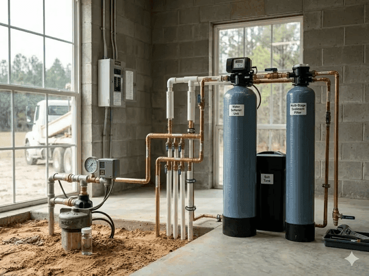 Whole-house water filtration and treatment system installation in Georgia